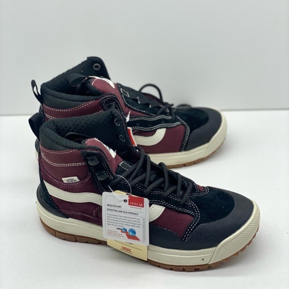 Vans Women’s Black and Burgundy High-Top Sneakers
